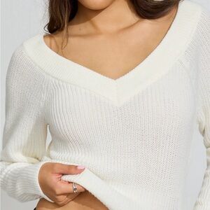 Garage Cream V-Neck Knit Sweater